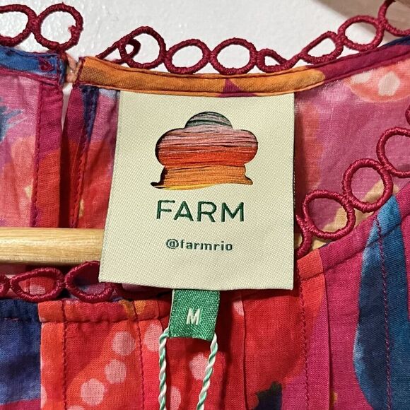 Farm Rio Floral Dream Lightweight Semi Sheer Top Size M Red Tropical Summer NEW - Picture 3 of 12